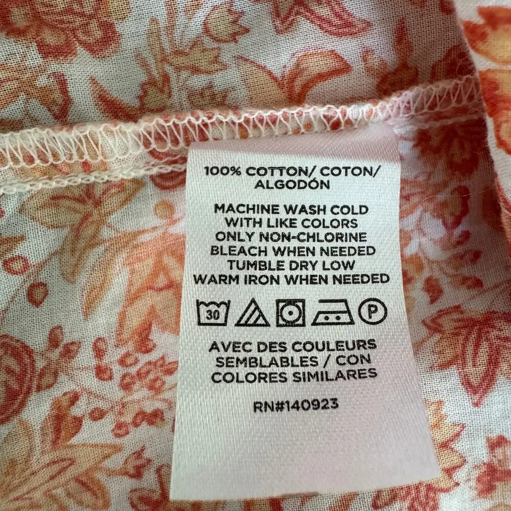LOFT Peach Orange Floral Ruffle Neck Peasant Blouse Size Medium Petite - Picture 10 of 11